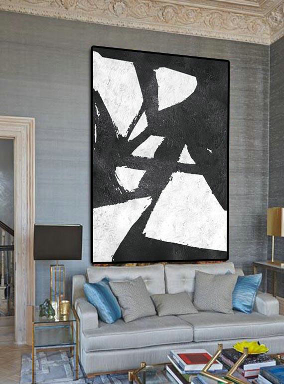 Extra Large Abstract Painting On Canvas,Black And White Minimal Painting On Canvas - Hand Paint Large Clean Modern Art